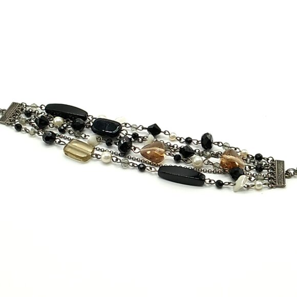 Lia Sophia VIXEN MOP, Faux Pearl, Acrylic & Glass Beaded Multi-Strand Bracelet - Picture 1 of 12